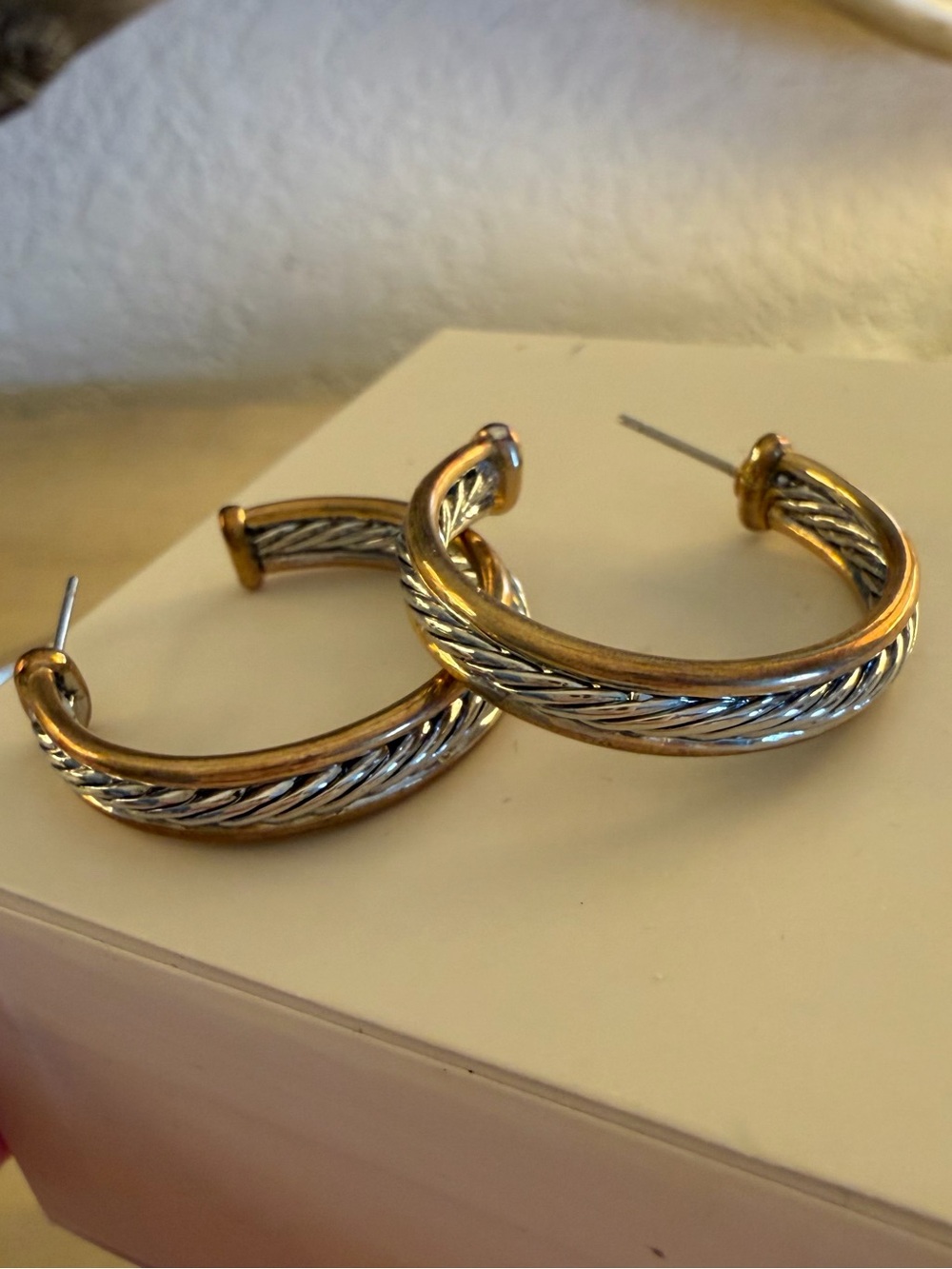 Two-Tone Gold and Silver Braided Hoop Earrings